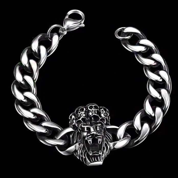 18 Kt White Gold Skull Link Men's Antique Bracelet 85.720 Grams