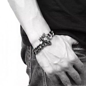 18 Kt White Gold Skull Link Men's Antique Bracelet 85.720 Grams