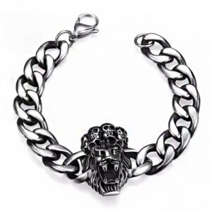 18 Kt White Gold Skull Link Men's Antique Bracelet 85.720 Grams