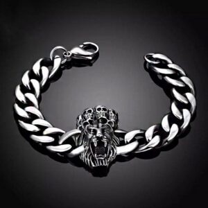 18 Kt White Gold Skull Link Men's Antique Bracelet 85.720 Grams