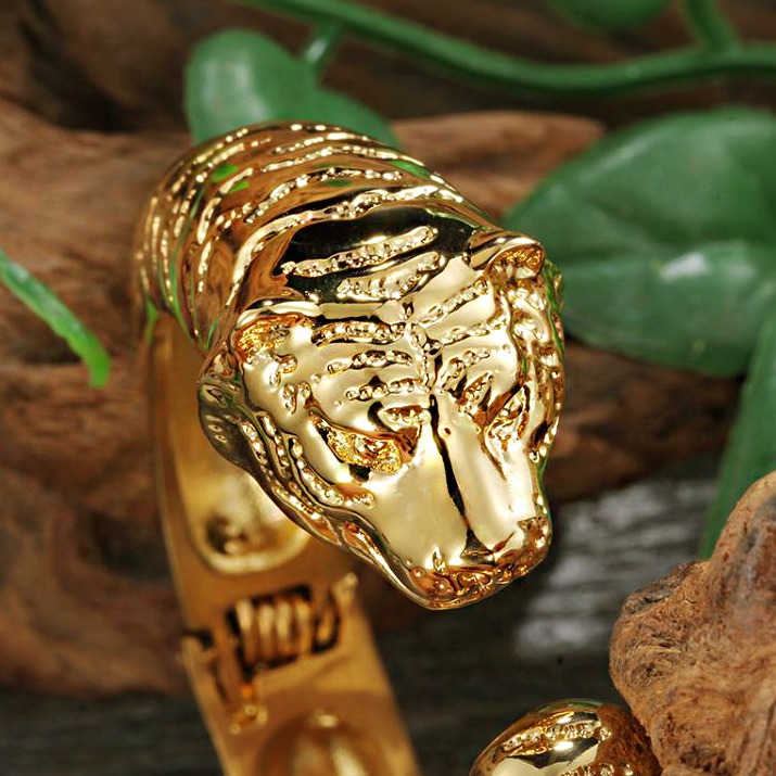 14 Kt Real Solid Yellow Gold Tiger Face Cuff Men's Bracelet 60 Gram - Image 5