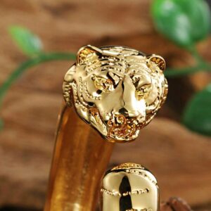 14 Kt Real Solid Yellow Gold Tiger Face Cuff Men's Bracelet 60 Gram