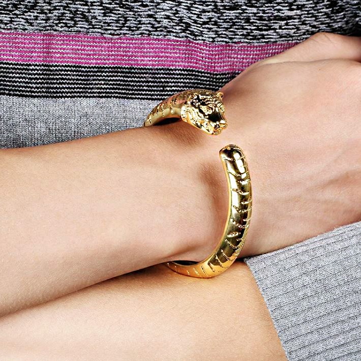14 Kt Real Solid Yellow Gold Tiger Face Cuff Men's Bracelet 60 Gram - Image 3