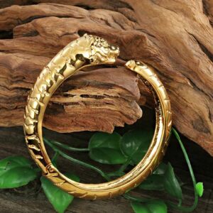 14 Kt Real Solid Yellow Gold Tiger Face Cuff Men's Bracelet 60 Gram