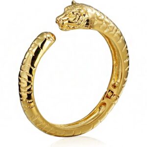 14 Kt Real Solid Yellow Gold Tiger Face Cuff Men's Bracelet 60 Gram
