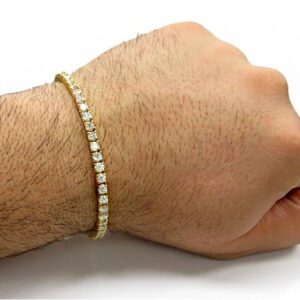 18Kt Yellow Gold Cubic Zirconia Tennis Men's Bracelet 42.090 Grams
