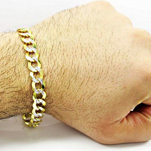 18 Kt Real Solid Yellow Gold 2 Tone Men's Bracelet 30 Grams - Image 2