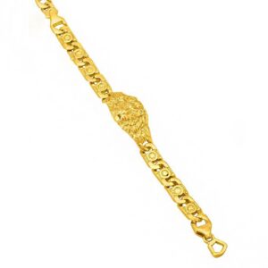 Fine Jewelry 22 Kt Real Solid Yellow Gold Lion Men's Bracelet 59.930 Grams