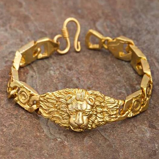 Fine Jewelry 22 Kt Real Solid Yellow Gold Lion Men's Bracelet 59.930 Grams
