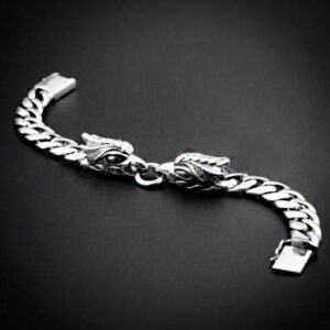 18 Kt White Gold Dragon Link Men's Antique Bracelet 80.720 Grams