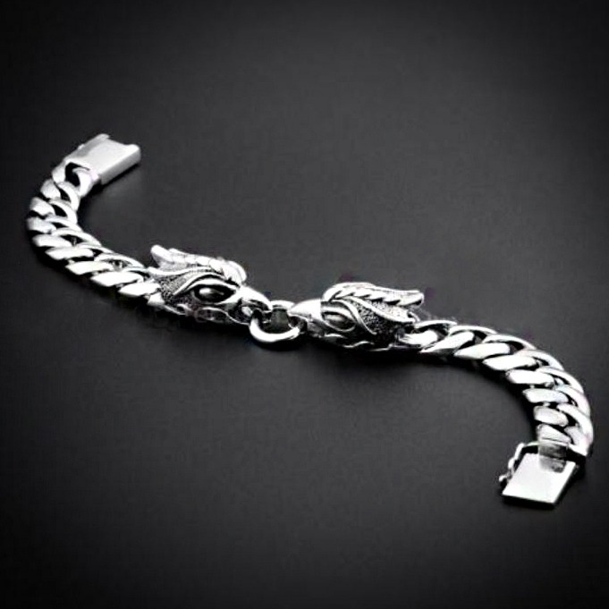 18 Kt White Gold Dragon Link Men's Antique Bracelet 80.720 Grams