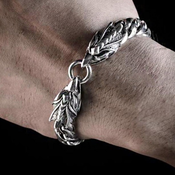 18 Kt White Gold Dragon Link Men's Antique Bracelet 80.720 Grams