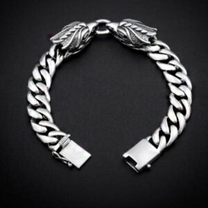 18 Kt White Gold Dragon Link Men's Antique Bracelet 80.720 Grams