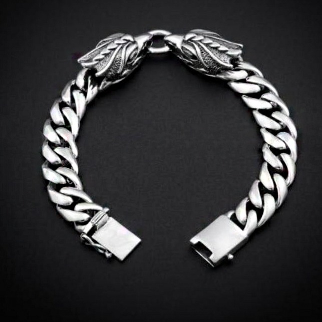 18 Kt White Gold Dragon Link Men's Antique Bracelet 80.720 Grams