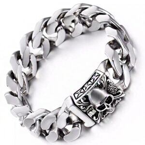 18 Kt White Gold Skull Black Diamonds Men's Link Bracelet 77.430 Gm