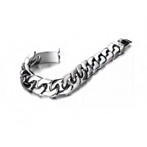 18 Kt Real Solid White Gold Heavy Link Men's Bracelet 70.120 Grams