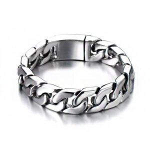 18 Kt Real Solid White Gold Heavy Link Men's Bracelet 70.120 Grams
