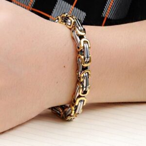 18 Kt White Yellow Gold Two Tone Link Men's Bracelet 75.350 Gram