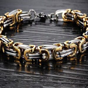18 Kt White Yellow Gold Two Tone Link Men's Bracelet 75.350 Gram