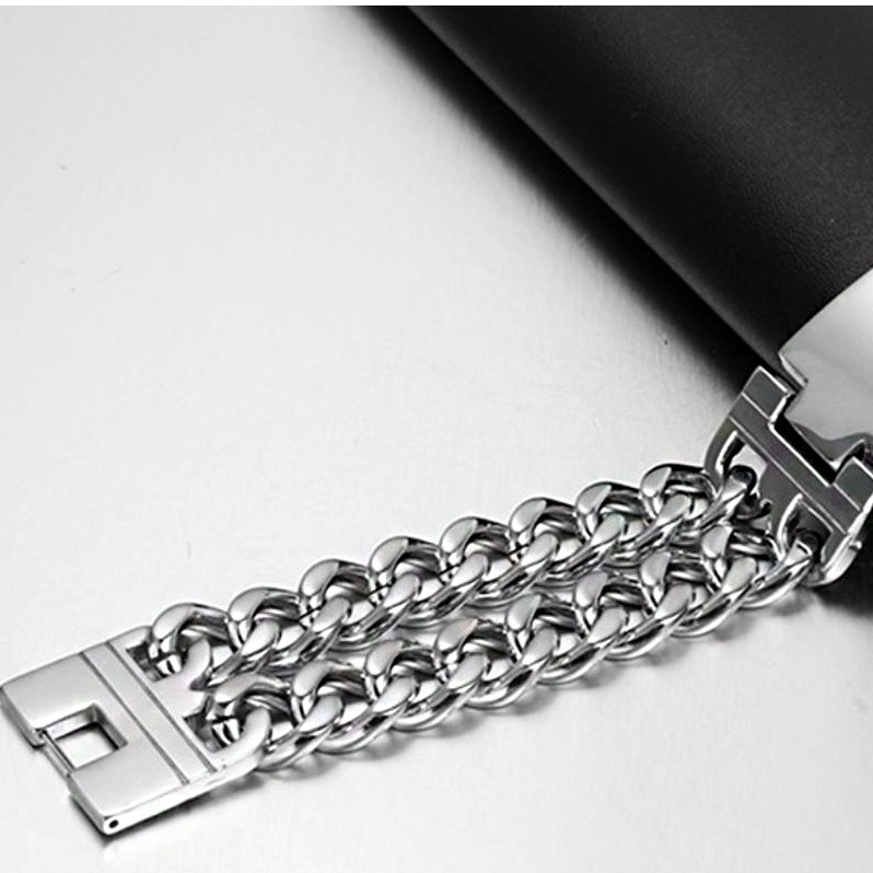 18 Kt Real Solid White Gold Link Chain Men's Bracelet 95.690 Grams
