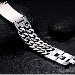 Fine Jewelry 18 Kt Solid White Gold Handmade Biker Men's Bracelet 95.660 Grams