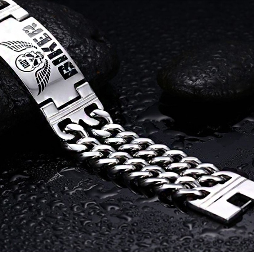 Fine Jewelry 18 Kt Solid White Gold Handmade Biker Men's Bracelet 95.660 Grams - Image 4