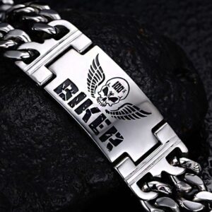 Fine Jewelry 18 Kt Solid White Gold Handmade Biker Men's Bracelet 95.660 Grams