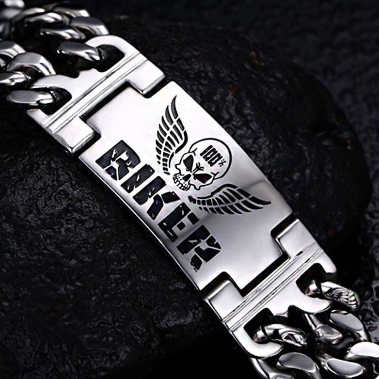 Fine Jewelry 18 Kt Solid White Gold Handmade Biker Men's Bracelet 95.660 Grams - Image 3