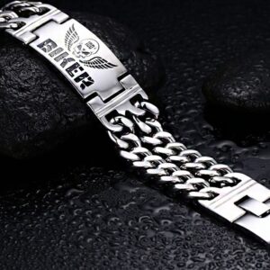 Fine Jewelry 18 Kt Solid White Gold Handmade Biker Men's Bracelet 95.660 Grams