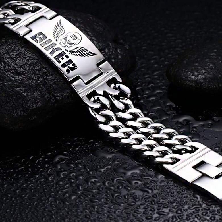 Fine Jewelry 18 Kt Solid White Gold Handmade Biker Men's Bracelet 95.660 Grams - Image 2