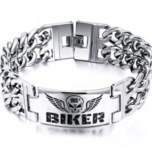 Fine Jewelry 18 Kt Solid White Gold Handmade Biker Men's Bracelet 95.660 Grams