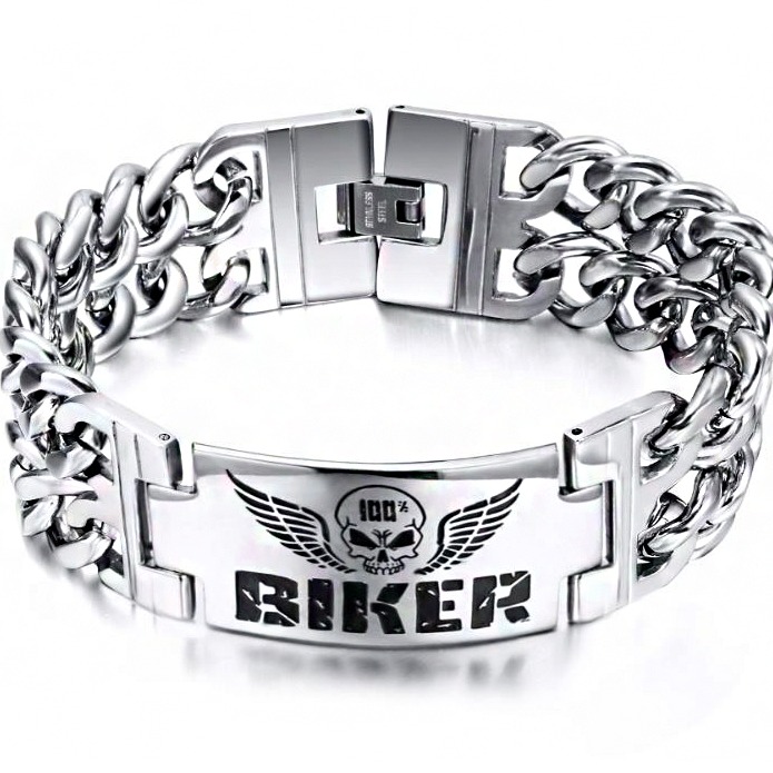 Fine Jewelry 18 Kt Solid White Gold Handmade Biker Men's Bracelet 95.660 Grams