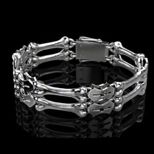 18 Kt Solid White Gold Bone Handmade Men's Bracelet 80.600 Grams
