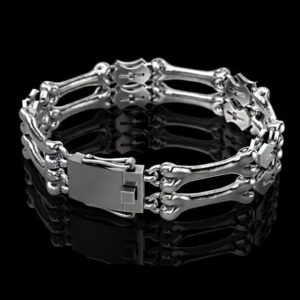 18 Kt Solid White Gold Bone Handmade Men's Bracelet 80.600 Grams