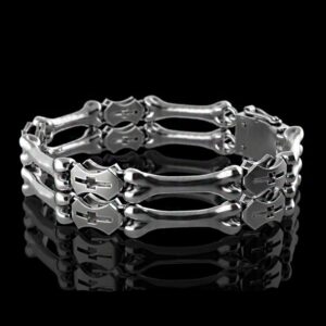 18 Kt Solid White Gold Bone Handmade Men's Bracelet 80.600 Grams