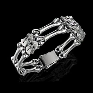 18 Kt Solid White Gold Bone Handmade Men's Bracelet 80.600 Grams