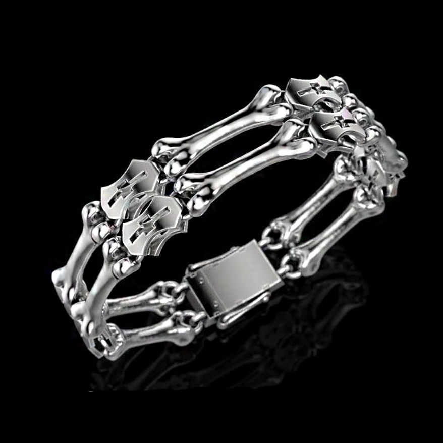 18 Kt Solid White Gold Bone Handmade Men's Bracelet 80.600 Grams