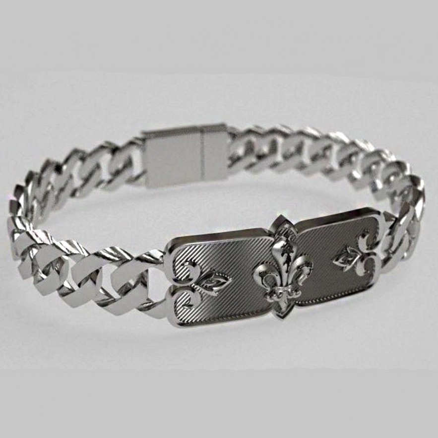 18 Kt White Gold Anchor Chain Charm Bracelet Men's Fine Jewelry