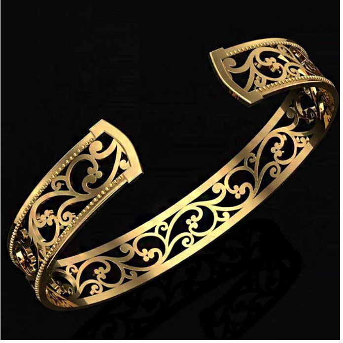 18 Kt Yellow Gold Antique Handmade Unisex Cuff Bracelet Bangle