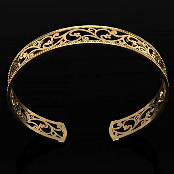 18 Kt Yellow Gold Antique Handmade Unisex Cuff Bracelet Bangle