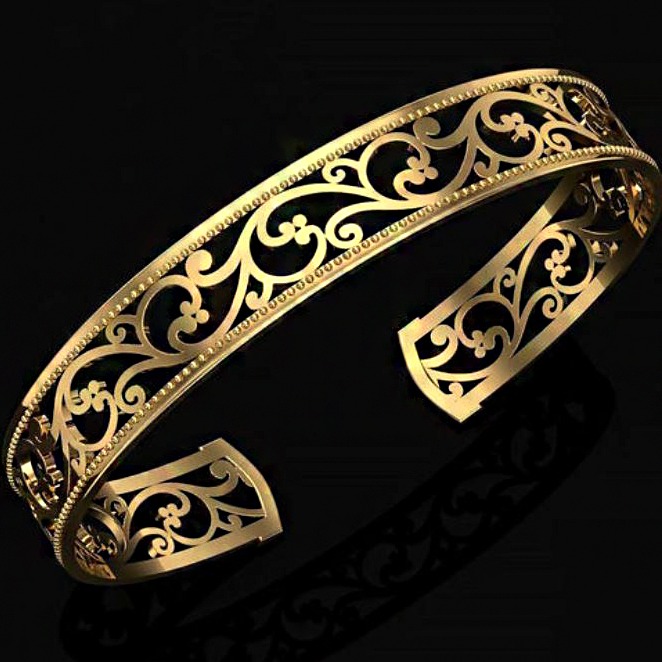18 Kt Yellow Gold Antique Handmade Unisex Cuff Bracelet Bangle
