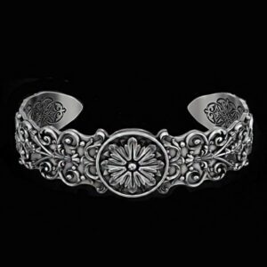 18 Kt White Gold Antique Cuff Bracelet Bangle Men's Jewelry