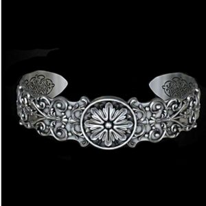 18 Kt White Gold Antique Cuff Bracelet Bangle Men's Jewelry
