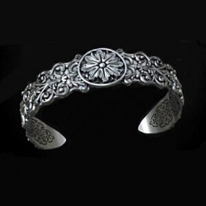 18 Kt White Gold Antique Cuff Bracelet Bangle Men's Jewelry