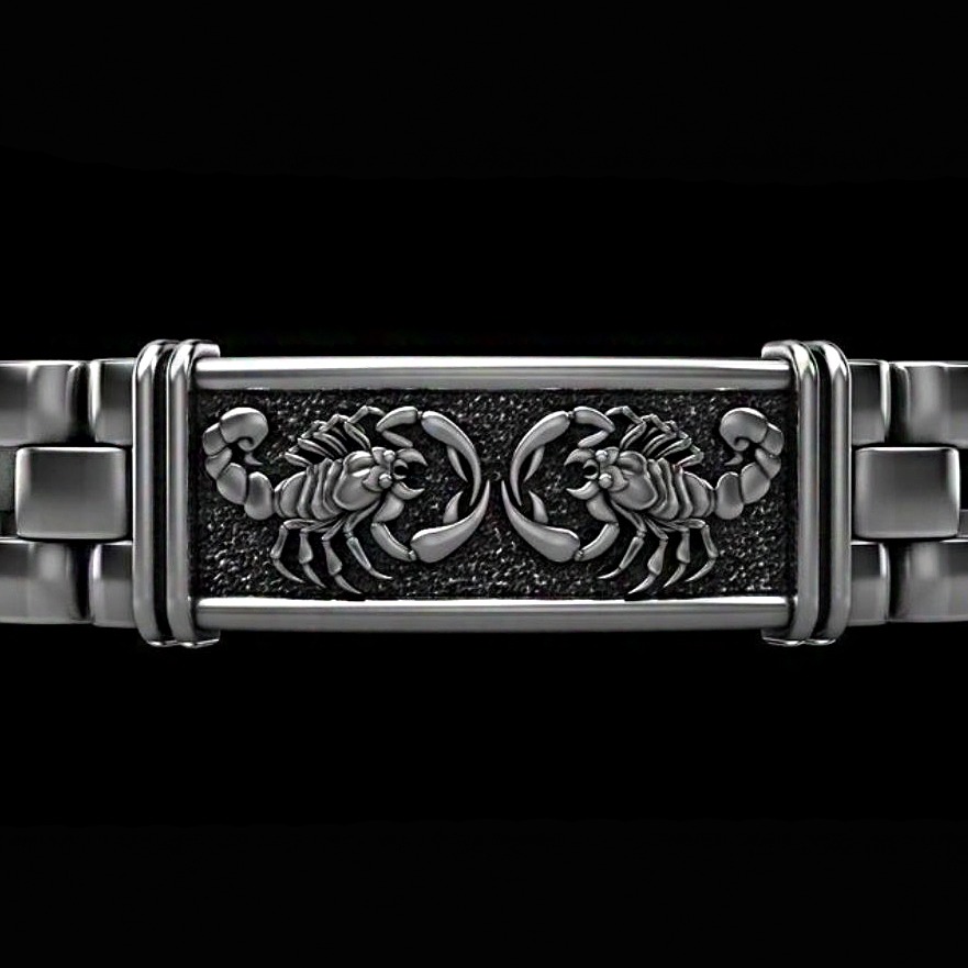 18 Kt White Gold Scorpio Bracelet Bangle Lock Open Box Men's Jewelry
