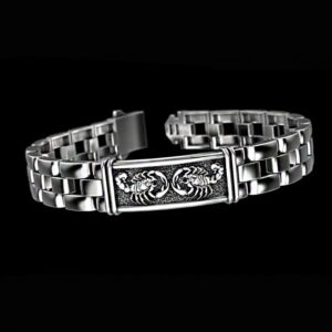18 Kt White Gold Scorpio Bracelet Bangle Lock Open Box Men's Jewelry
