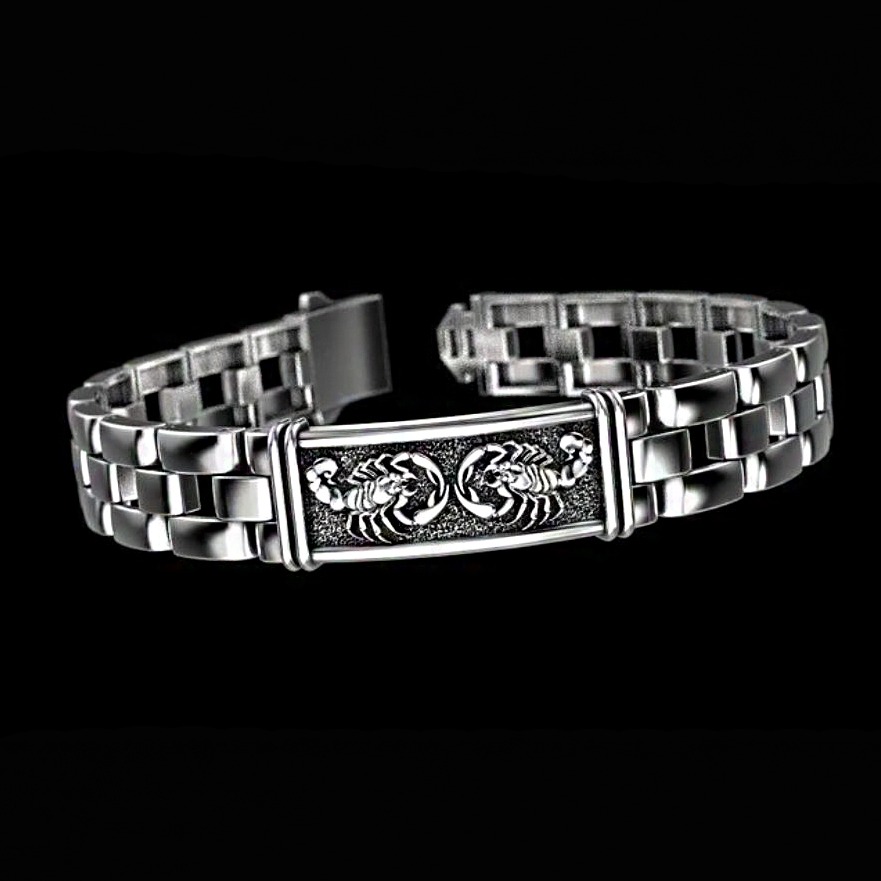 18 Kt White Gold Scorpio Bracelet Bangle Lock Open Box Men's Jewelry