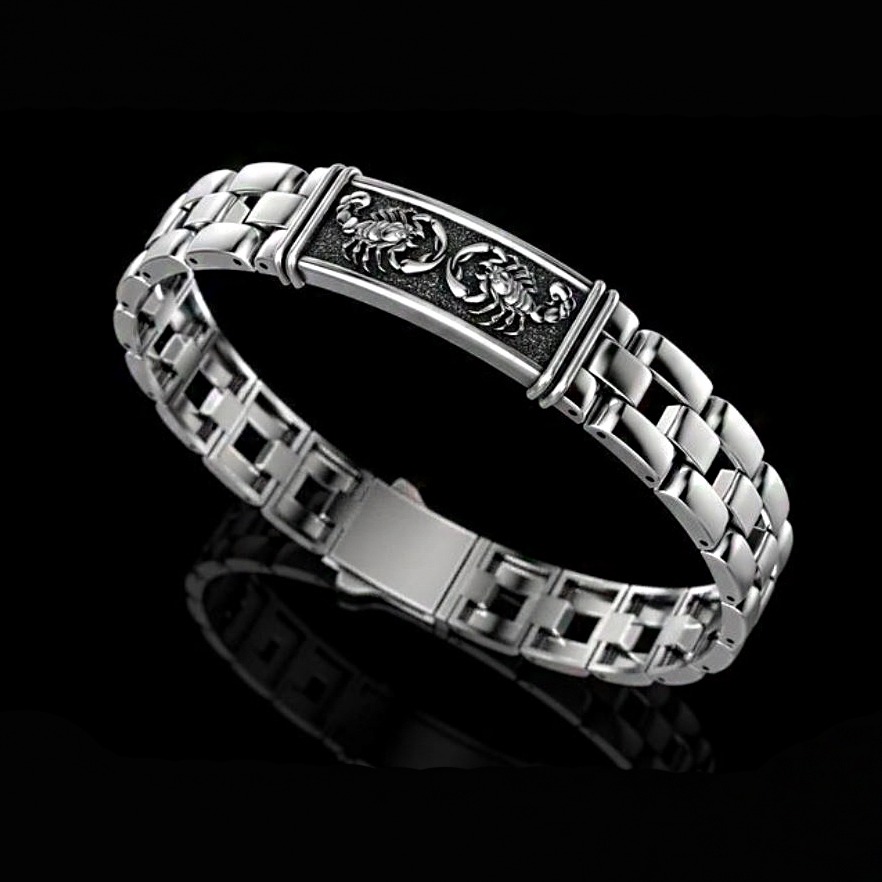 18 Kt White Gold Scorpio Bracelet Bangle Lock Open Box Men's Jewelry