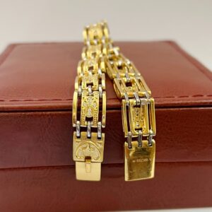 18 Kt Gold Cubic Zircon Bracelet Bangle Lock Open Box Men'S Jewelry