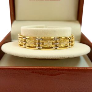 18 Kt Gold Cubic Zircon Bracelet Bangle Lock Open Box Men'S Jewelry